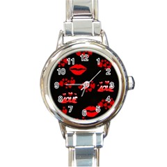 Red Hearts And Lips Round Italian Charm Watch