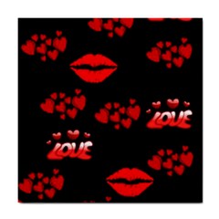 Red Hearts And Lips Tile Coaster by Colorfulart23