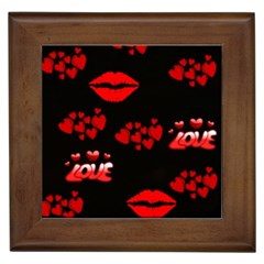 Red Hearts And Lips Framed Tile by Colorfulart23