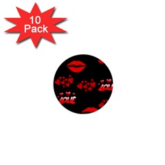 Red Hearts And Lips 1  Mini Button (10 Pack)  by Colorfulart23