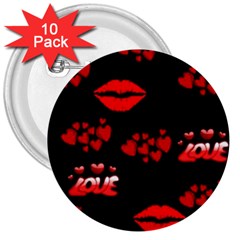 Red Hearts And Lips 3  Button (10 Pack) by Colorfulart23