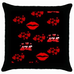 Red Hearts And Lips Throw Pillow Case (black) by Colorfulart23