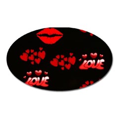 Love Red Hearts Love Flowers Art Magnet (oval)