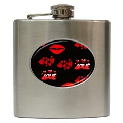 Love Red Hearts Love Flowers Art Hip Flask