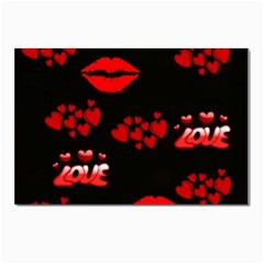 Love Red Hearts Love Flowers Art Postcard 4 x 6  (10 Pack)