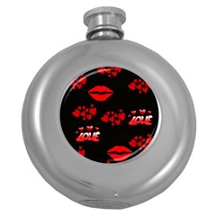 Love Red Hearts Love Flowers Art Hip Flask (round)