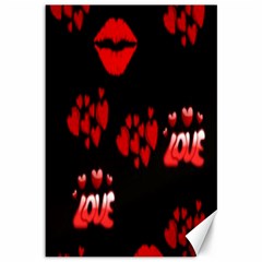 Love Red Hearts Love Flowers Art Canvas 12  X 18  (unframed)