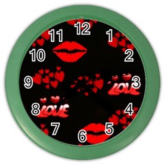 Love Red Hearts Love Flowers Art Wall Clock (color)