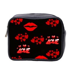 Love Red Hearts Love Flowers Art Mini Travel Toiletry Bag (two Sides)