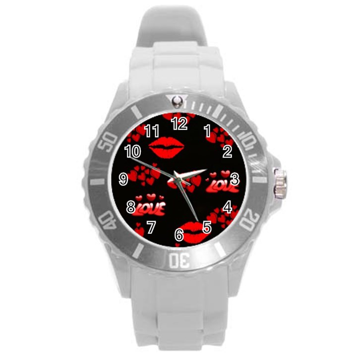 Love Red Hearts Love Flowers Art Plastic Sport Watch (Large)