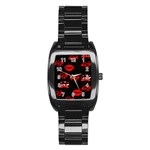 Love Red Hearts Love Flowers Art Stainless Steel Barrel Watch Front