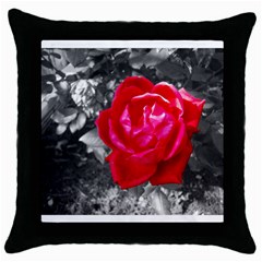 Red Rose Black Throw Pillow Case