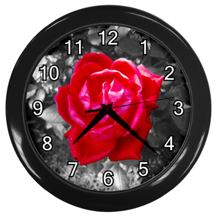 Red Rose Wall Clock (Black)