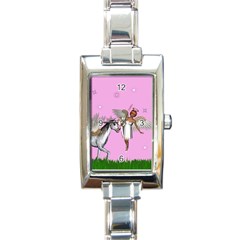 Unicorn And Fairy In A Grass Field And Sparkles Rectangular Italian Charm Watch by goldenjackal