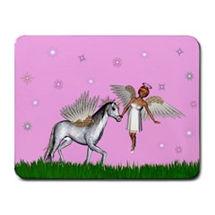 Unicorn And Fairy In A Grass Field And Sparkles Small Mouse Pad (rectangle) by goldenjackal