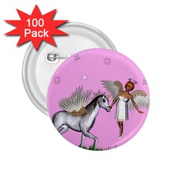 Unicorn And Fairy In A Grass Field And Sparkles 2 25  Button (100 Pack) by goldenjackal