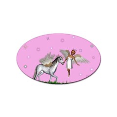 Unicorn And Fairy In A Grass Field And Sparkles Sticker (oval) by goldenjackal