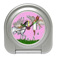 Unicorn And Fairy In A Grass Field And Sparkles Desk Alarm Clock by goldenjackal