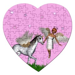 Unicorn And Fairy In A Grass Field And Sparkles Jigsaw Puzzle (heart) by goldenjackal