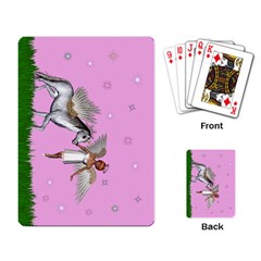 Unicorn And Fairy In A Grass Field And Sparkles Playing Cards Single Design by goldenjackal