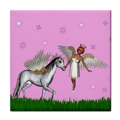 Unicorn And Fairy In A Grass Field And Sparkles Face Towel by goldenjackal