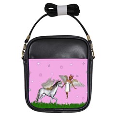 Unicorn And Fairy In A Grass Field And Sparkles Girl s Sling Bag