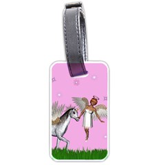 Unicorn And Fairy In A Grass Field And Sparkles Luggage Tag (one Side) by goldenjackal