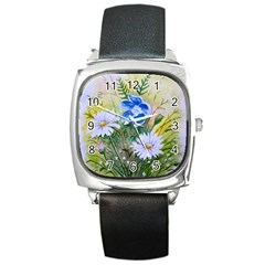 Meadow Flowers Square Leather Watch by ArtByThree