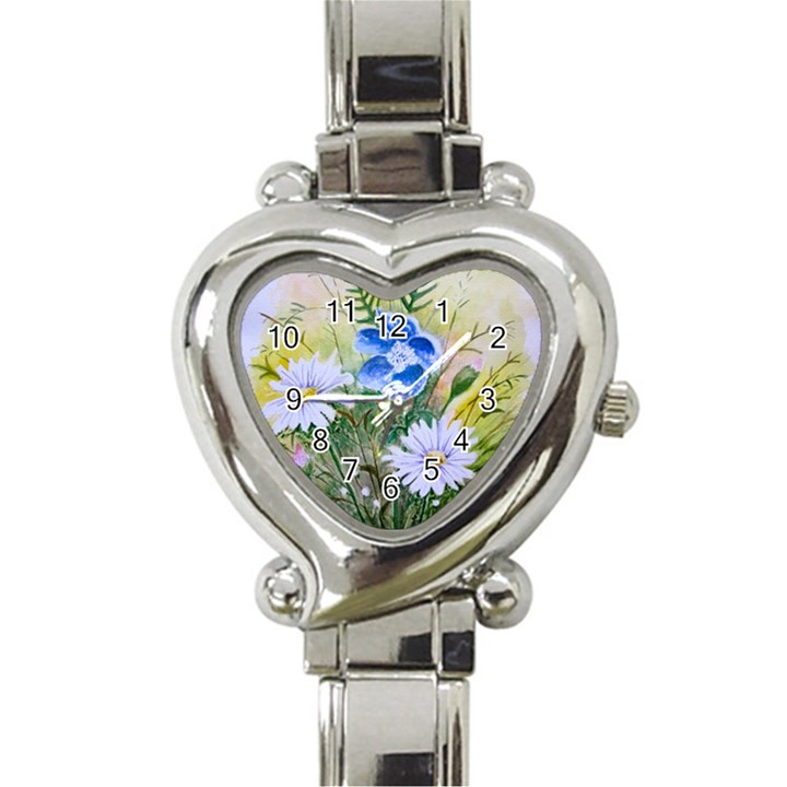 Meadow Flowers Heart Italian Charm Watch 