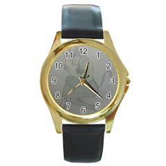 Smoke Break Satyr Round Leather Watch (gold Rim) 