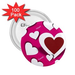 Valentine Hearts  2 25  Button (100 Pack) by Colorfulart23