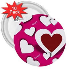 Valentine Hearts  3  Button (10 Pack) by Colorfulart23