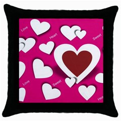 Valentine Hearts  Black Throw Pillow Case