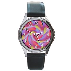 Colored Swirls Round Leather Watch (silver Rim)