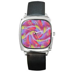 Colored Swirls Square Leather Watch