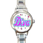  Pink Diva Round Italian Charm Watch Front