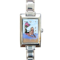 Mermaid On The Beach Rectangular Italian Charm Watch by goldenjackal