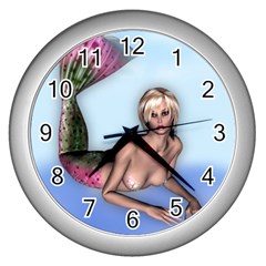 Mermaid On The Beach Wall Clock (silver)