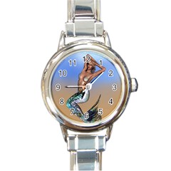 Sexy Mermaid On Beach Round Italian Charm Watch by goldenjackal