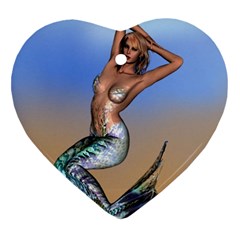 Sexy Mermaid On Beach Heart Ornament by goldenjackal