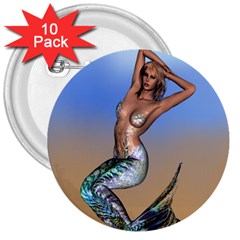 Sexy Mermaid On Beach 3  Button (10 Pack) by goldenjackal