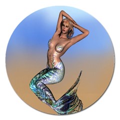 Sexy Mermaid On Beach Magnet 5  (round) by goldenjackal