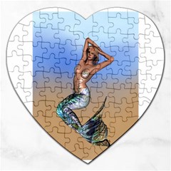 Sexy Mermaid On Beach Jigsaw Puzzle (heart) by goldenjackal