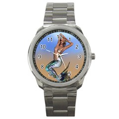 Sexy Mermaid On Beach Sport Metal Watch by goldenjackal