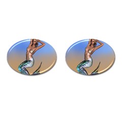 Sexy Mermaid On Beach Cufflinks (oval) by goldenjackal