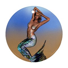 Sexy Mermaid On Beach Round Ornament (two Sides) by goldenjackal