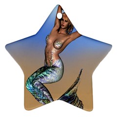 Sexy Mermaid On Beach Star Ornament (two Sides) by goldenjackal