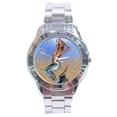 Sexy Mermaid On Beach Stainless Steel Watch by goldenjackal