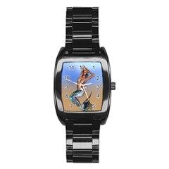 Sexy Mermaid On Beach Stainless Steel Barrel Watch by goldenjackal