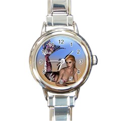 Mermaid On The Beach  Round Italian Charm Watch by goldenjackal